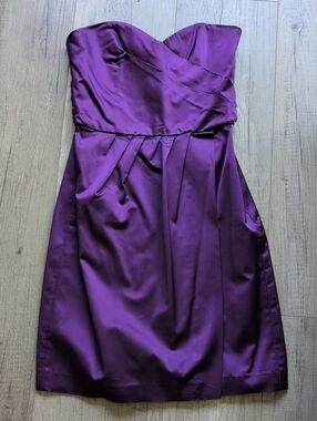 Club Monaco Strapless Satin Dress in Deep Purple